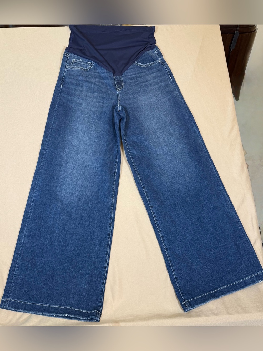 Pinkblush Navy Panel Wide Leg Maternity Jeans - Dark Blue Denim, Size 31.